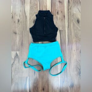 Danz n motion black dance top criss-cross back front zipper *Just the top*